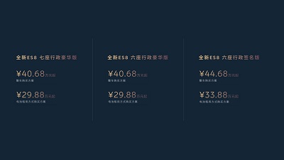蔚来全新ES8正式上市，起售价40.68万元